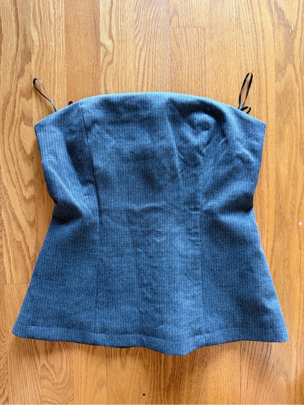 Zara Gray Pinstripe Strapless Peplum Corset Top – Size S